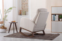 Modern Glider Recliner Armchair with Wood Legs and Side Pocket for Nursery Living Room Bedroom Beige Linen