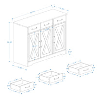 Farmhouse Buffet Cabinet Storage Sideboard with 3 Drawers and 3 Doors for Dining Living Room Kitchen Cupboard-White