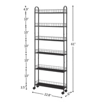 6-Tier Rolling Cart Slim Slide Out Storage Tower with Wheels 6 Baskets for Kitchen Bathroom Laundry Utility