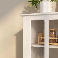 Buffet Storage Cabinet with Double Glass Doors Unique Bell Handle Stylish Home Furniture