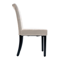 Tufted High Back Velvet Dining Chair Set of 2 Beige Solid Wood Frame Accent Chairs