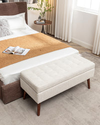 Off White Storage Bench for Bedroom or Entryway 43.7 Inch Ottoman Foot of Bed Seating Solution