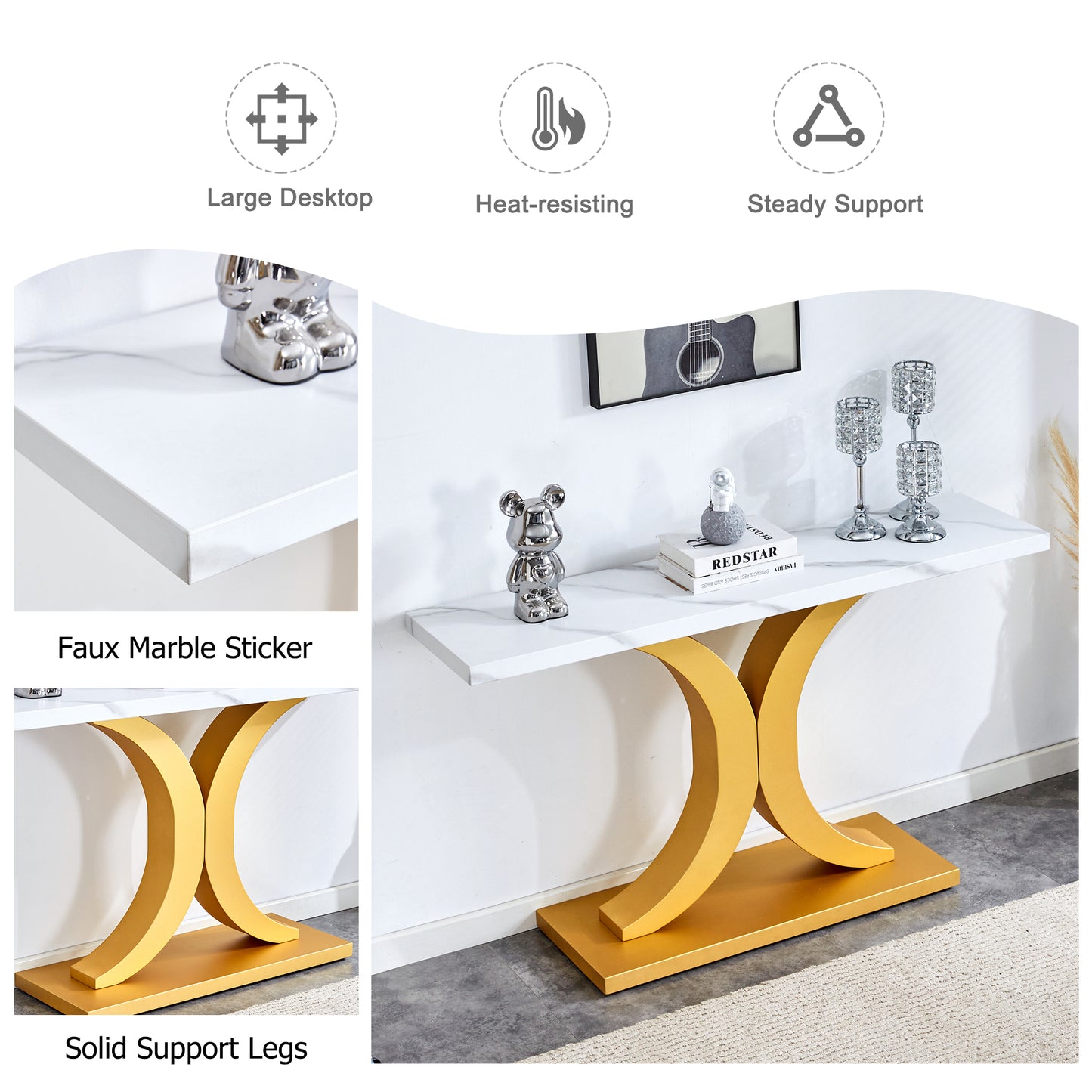 Modern Minimalist Gray Wood Foyer Table MDF Top Stainless Steel Bracket Stylish Entryway Furniture