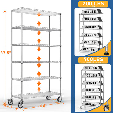 6 Tier Wire Shelving Unit Heavy Duty Storage Rack Adjustable Metal Shelves for Home Kitchen Garage Organization