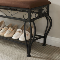 Industrial Entryway Bench with Shoe Rack Upholstered Multipurpose Storage for Small Spaces Rustic Design