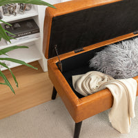 Brown Leather Storage Bench for Bedroom Entryway 43.3" Stylish Ottoman at Foot of Bed