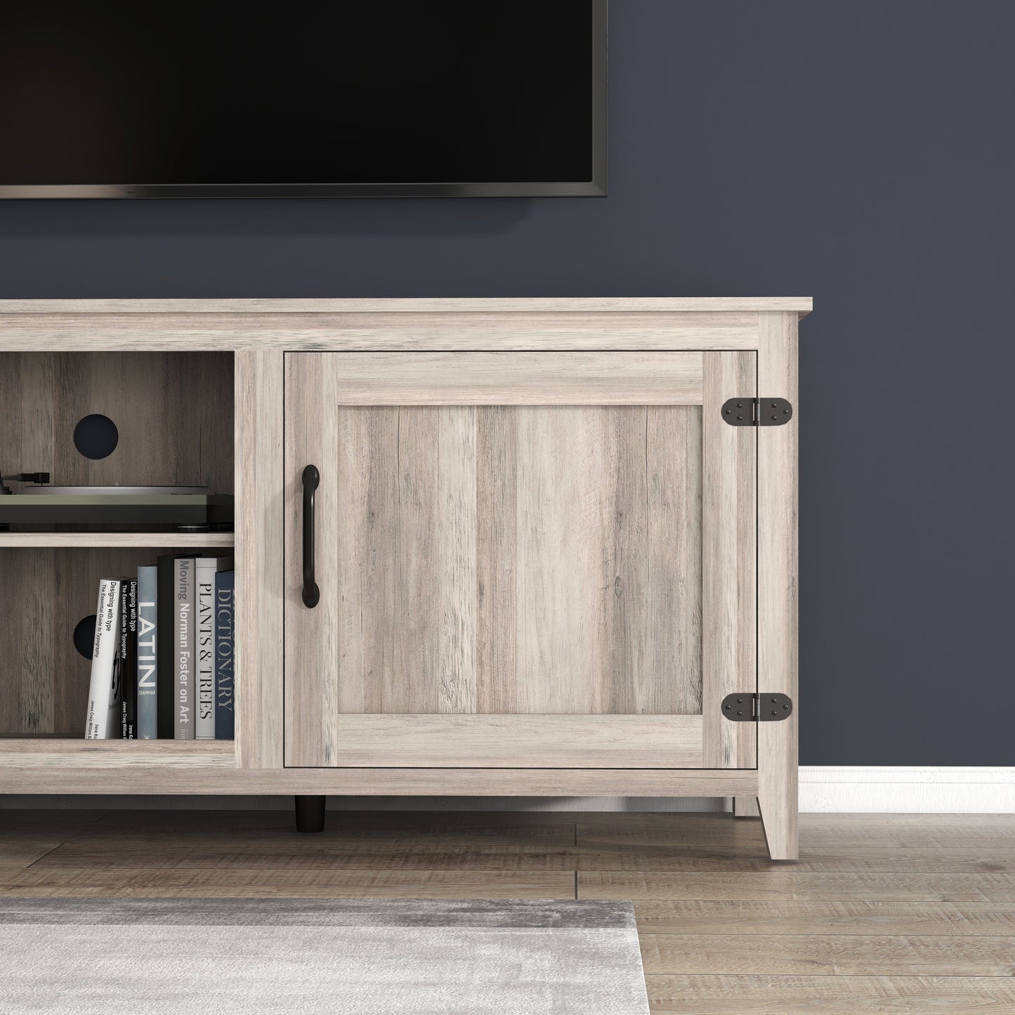TV Stand Storage Media Console Entertainment Center with Two Doors in Grey Walnut Finish