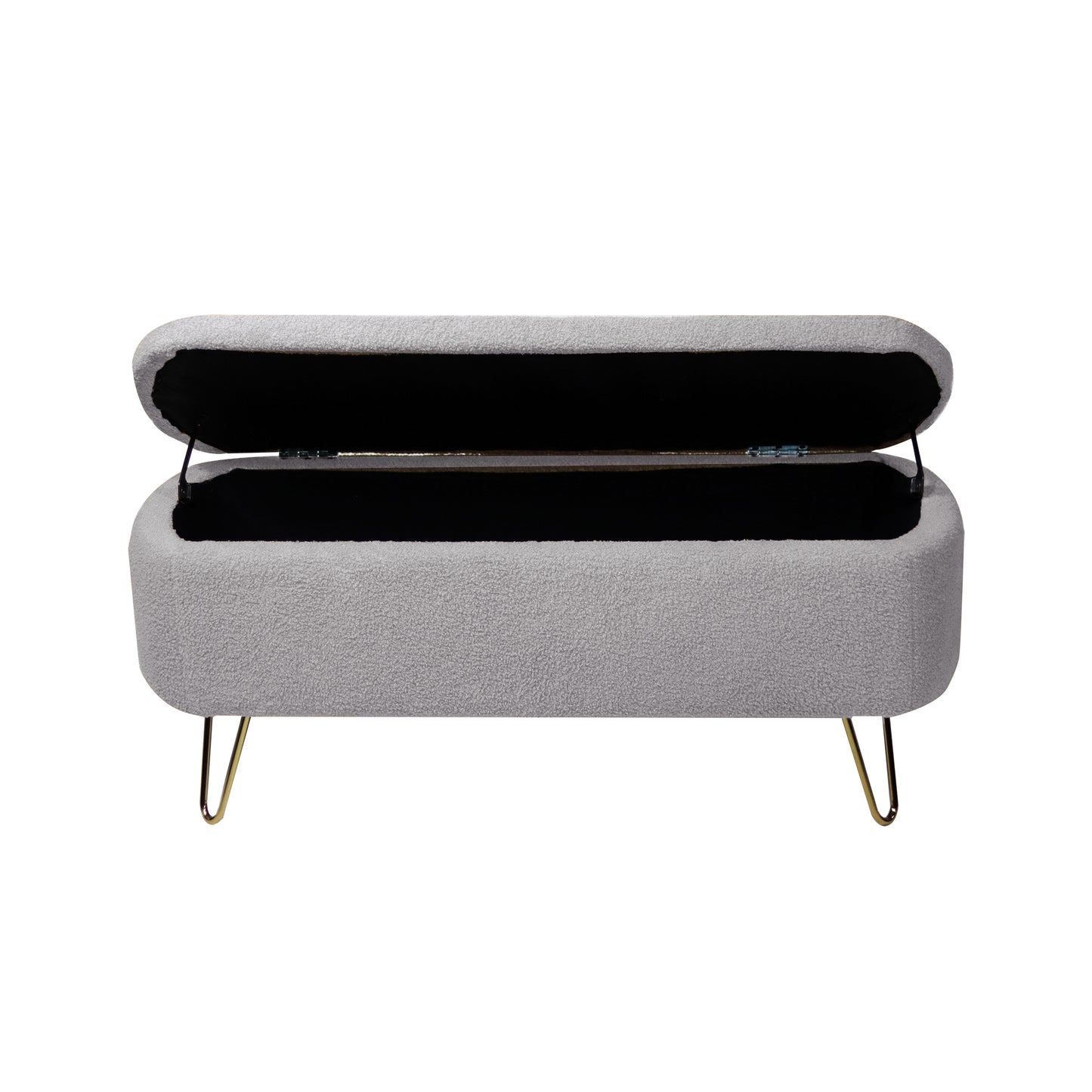 Grey Storage Ottoman Bench for End of Bed with Gold Legs Modern Faux Fur Upholstered Padded Entryway Bench for Living Room Bedroom