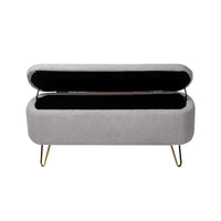 Grey Storage Ottoman Bench for End of Bed with Gold Legs Modern Faux Fur Upholstered Padded Entryway Bench for Living Room Bedroom