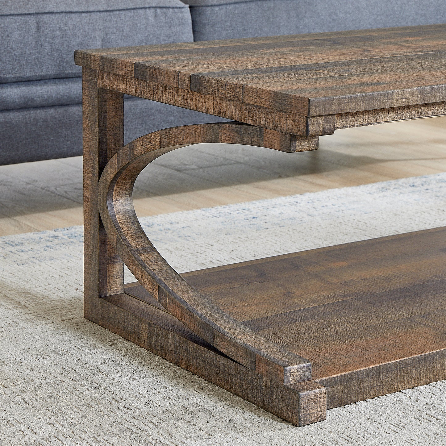 Unique 48-Inch Solid Wood Modern Coffee Table With Storage - Special Shape Center Table For Living Room, Kitchen, And Apartment Dining