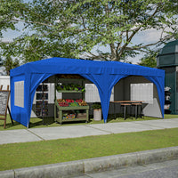 10x20 Blue Pop Up Canopy Tent with 6 Sidewalls Waterproof Commercial Outdoor Shelter Adjustable Height Carry Bag Sand Bags Ropes and Stakes