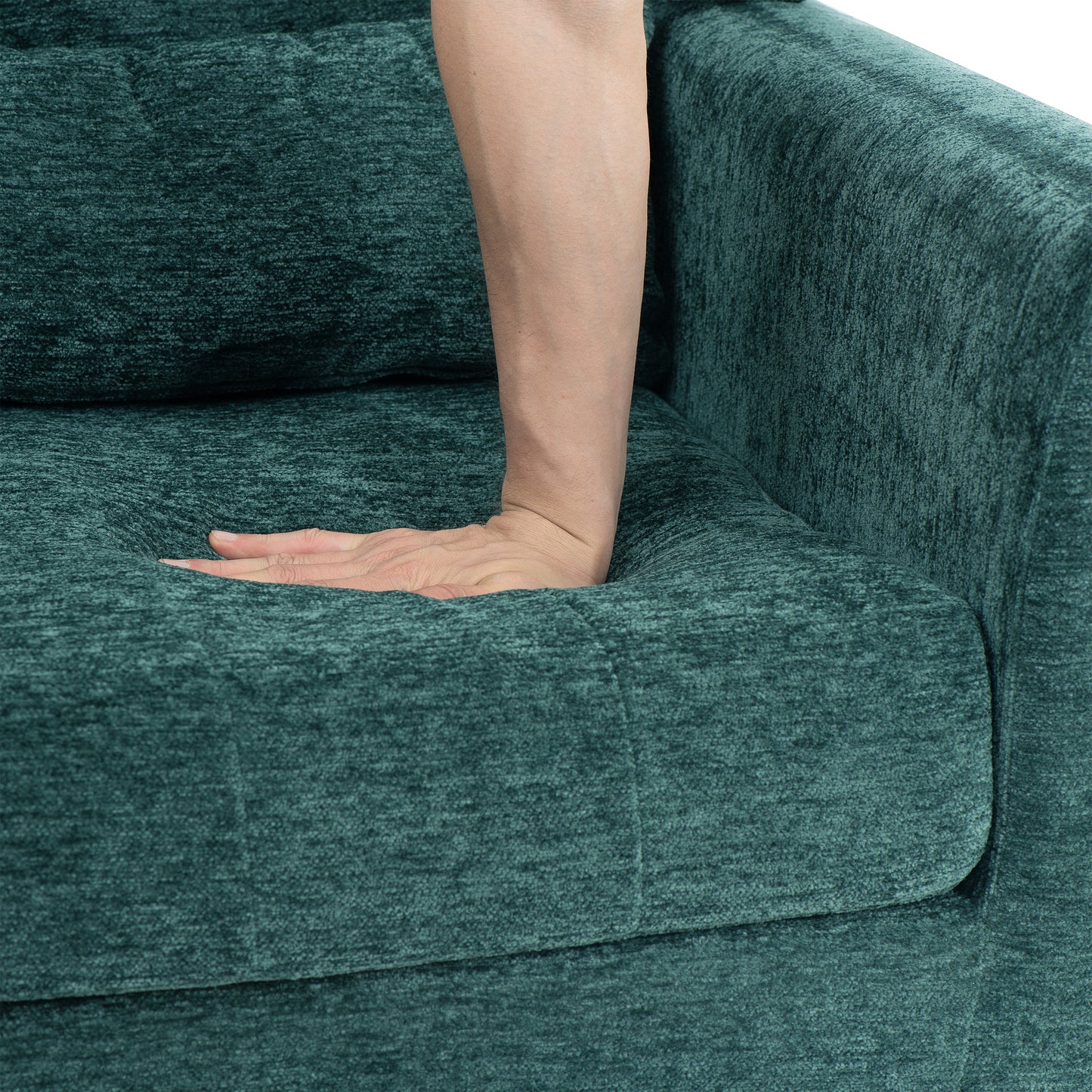Chenille Modern Accent Chair with Pillow Soft Upholstered Armchair for Living Room Bedroom Solid Wood Legs Blackish Green