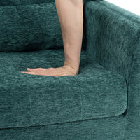 Chenille Modern Accent Chair with Pillow Soft Upholstered Armchair for Living Room Bedroom Solid Wood Legs Blackish Green