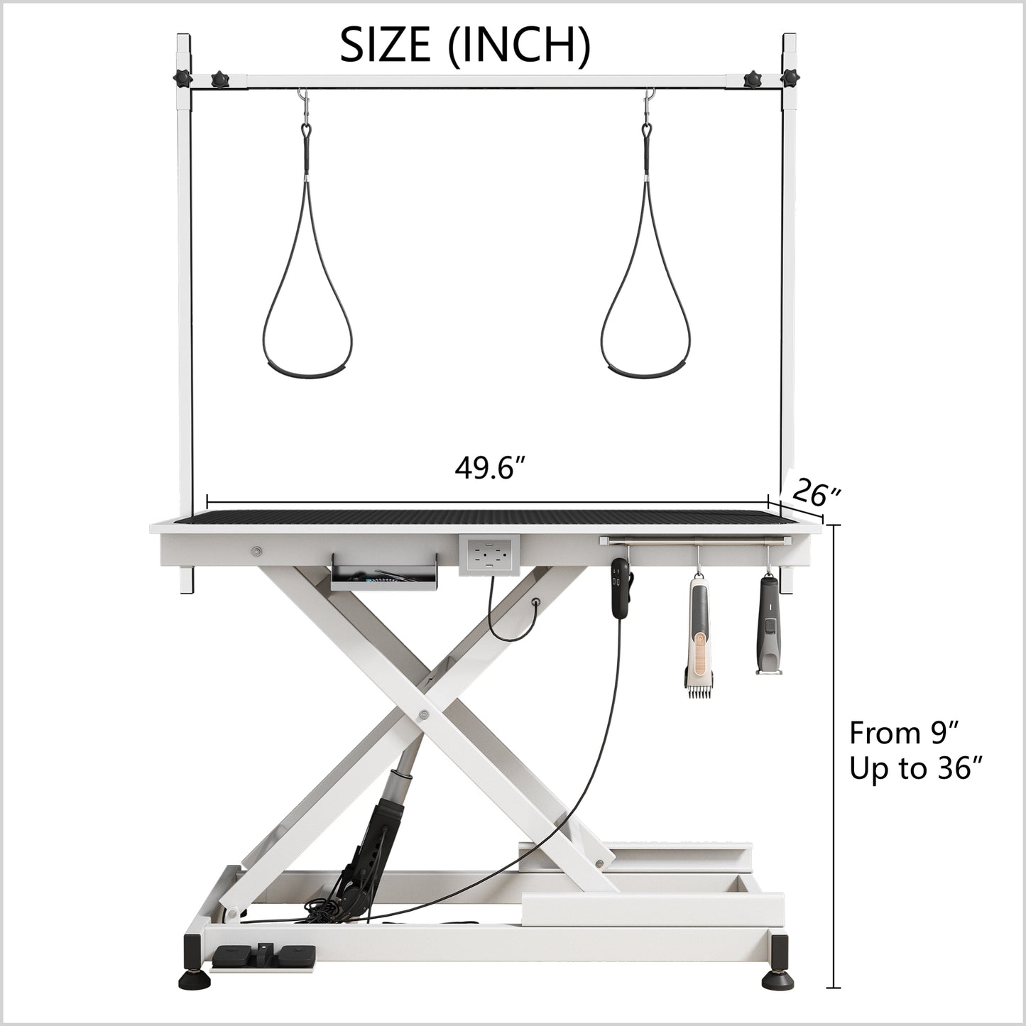 Electric Pet Grooming Table Adjustable Height 8 to 36 Inches