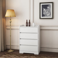 Modern 4 Drawer Dresser - Handle-Free White Wooden Chest, Waterproof Storage Cabinet for Bedroom, Living Room, Entryway, Office