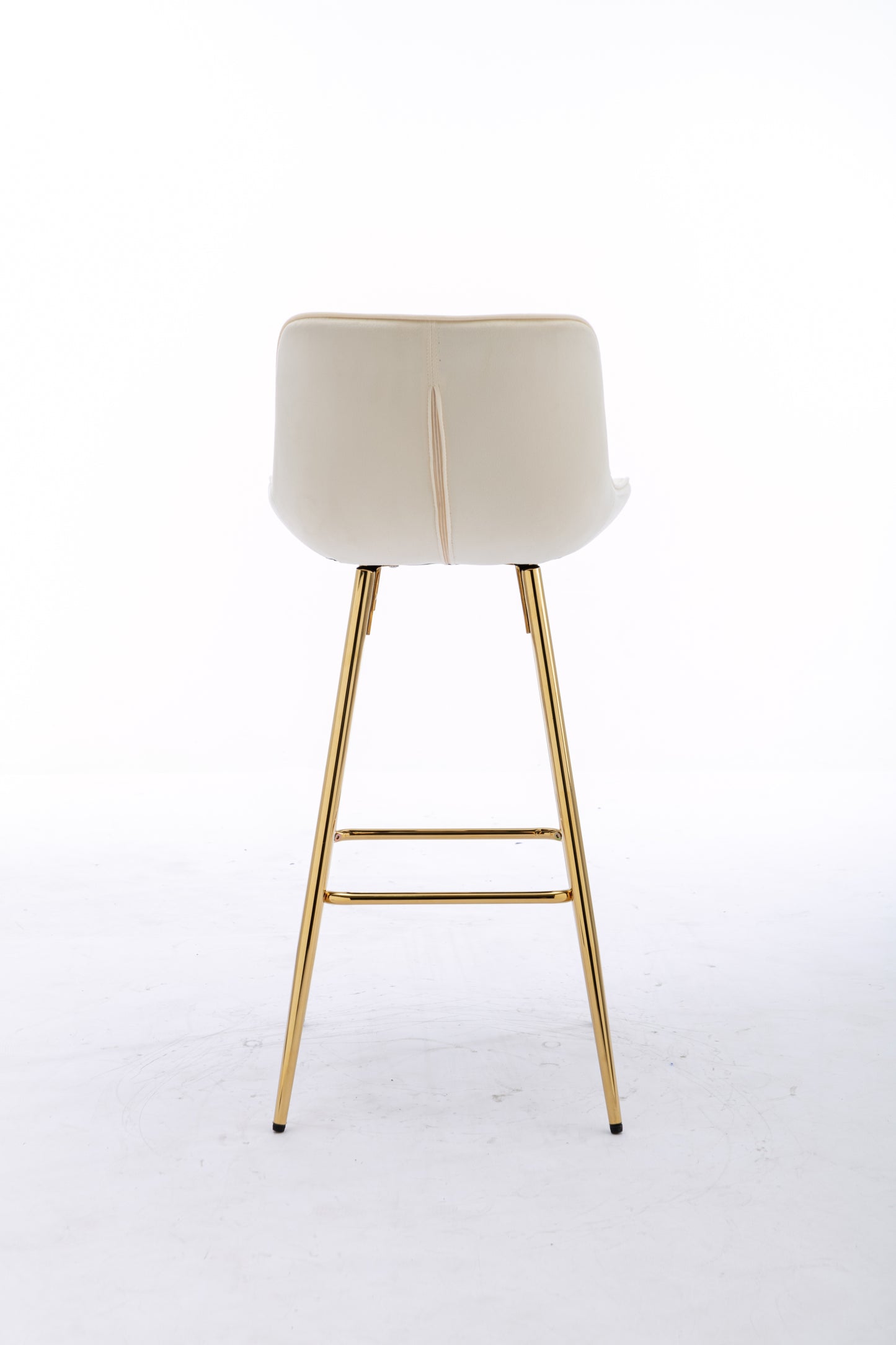 30 Inch Set of 2 Velvet Bar Stools with Chrome Footrest Golden Legs Simple High Counter Stool Cream