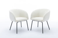 Set of 2 Ivory Boucle Fabric Dining Chairs with Black Metal Legs Modern Home Furniture