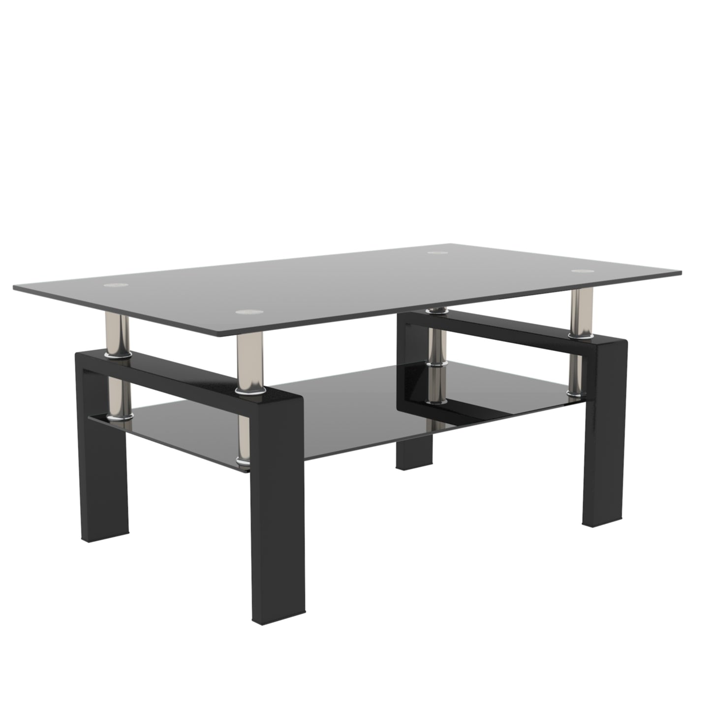 Modern Rectangle Black Glass Coffee Table Clear Center Table for Living Room Stylish Furniture