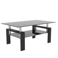 Modern Rectangle Black Glass Coffee Table Clear Center Table for Living Room Stylish Furniture