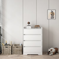 Modern 4 Drawer Dresser - Handle-Free White Wooden Chest, Waterproof Storage Cabinet for Bedroom, Living Room, Entryway, Office