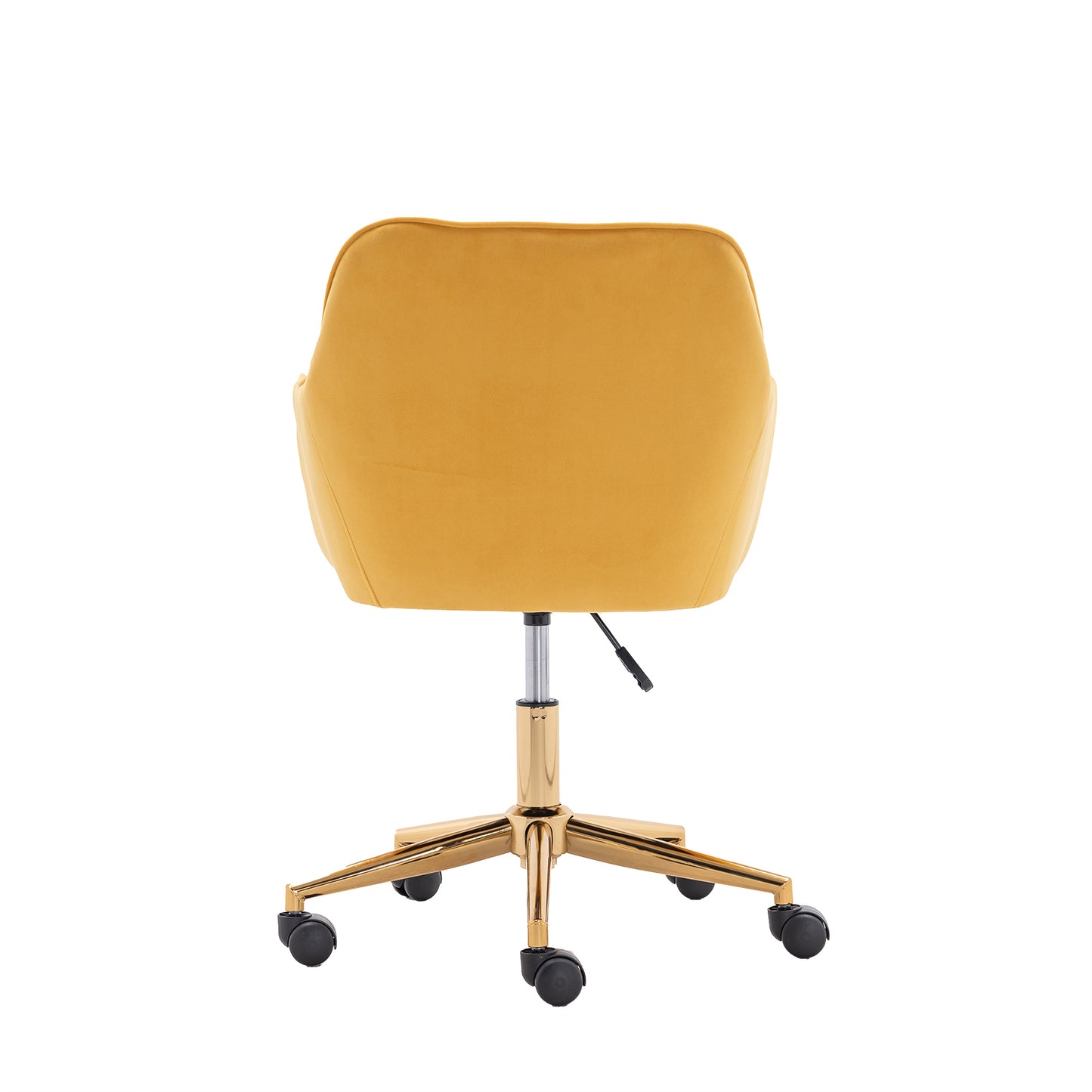 Modern Velvet Adjustable Height 360 Revolving Home Office Chair Gold Metal Legs Universal Wheels Indoor Yellow