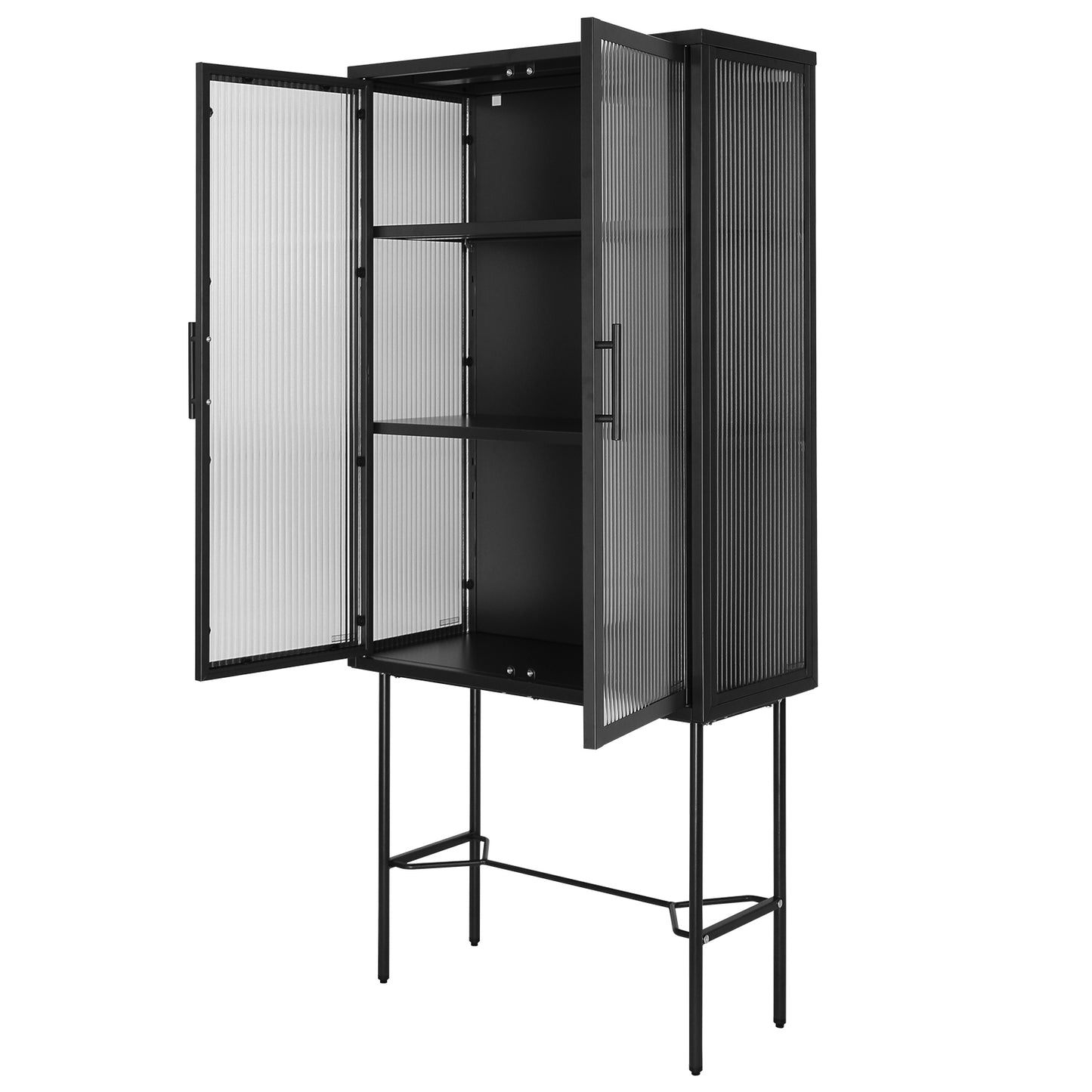 Elegant Floor Cabinet with 2 Tempered Glass Doors Adjustable Shelves Dust-Free Easy Assembly Black Living Room Display Storage