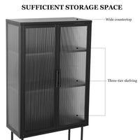 Elegant Floor Cabinet with 2 Tempered Glass Doors Adjustable Shelves Dust-Free Easy Assembly Black Living Room Display Storage