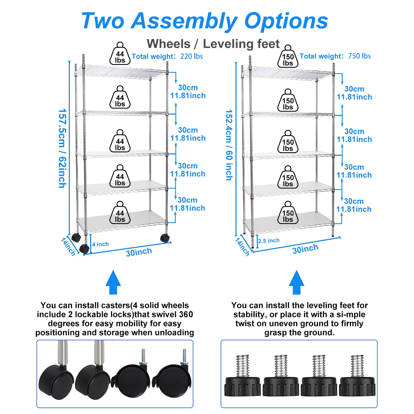 5 Tier Heavy Duty Wire Shelving Unit Adjustable Storage Shelves for Garage Kitchen Office Commercial Use Chrome Finish