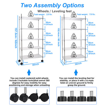 5 Tier Heavy Duty Wire Shelving Unit Adjustable Storage Shelves for Garage Kitchen Office Commercial Use Chrome Finish