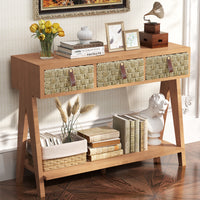 Mid Century Modern Entryway Console Table with 3 Drawers and Open Shelf for Living Room and Foyer Storage