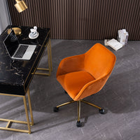 Modern Velvet Adjustable Height 360 Revolving Home Office Chair Gold Metal Legs Universal Wheels Indoor Orange