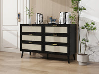 Modern 6 Drawer Dresser Black Wood Storage Cabinet for Bedroom or Living Room Furniture