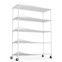 5 Tier Heavy Duty Adjustable Storage Rack Metal Shelf with Wheels Shelf Liners 82H x 60L x 24D White 7500lbs Capacity