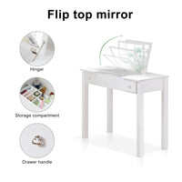 Accent White Vanity Table with Flip-Top Mirror and 2 Drawers for Jewelry Storage and Makeup Organization