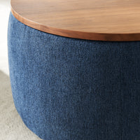 Round Storage Ottoman 2 in 1 End Table and Ottoman Navy 25.5x25.5x14.5 Ideal for Living Room or Bedroom