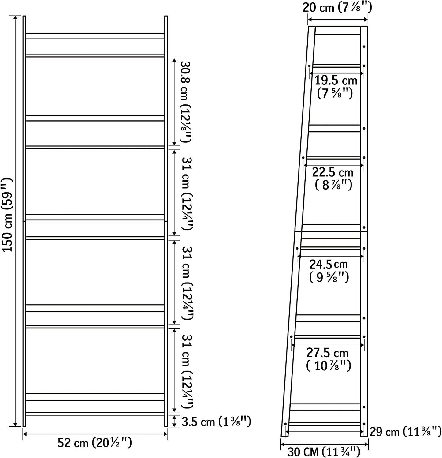 5 Tier White Ladder Shelf Modern Open Bookcase for Bedroom Living Room Office Storage Display