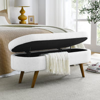 Ottoman Storage Bench with Rubber Wood Legs White 43.5x16x16 Stylish Furniture for Living Room Entryway Bedroom