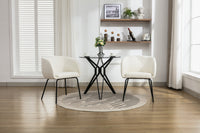 Set of 2 Ivory Boucle Fabric Dining Chairs with Black Metal Legs Modern Home Furniture