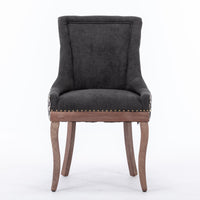 Ultra Side Dining Chair, Thickened fabric chairs with neutrally toned solid wood legs, Bronze nail head, Set of 2, Blue