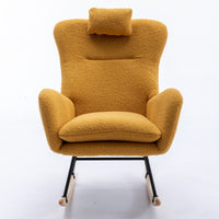 35.5 inch Rocking Chair with Pocket, Soft Teddy Fabric Rocking Chair for Nursery, Comfy Wingback Glider Rocker with Safe Solid Wood Base for Living Room Bedroom Balcony (TURMERIC)