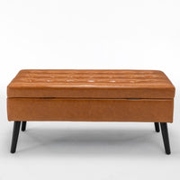 Brown Leather Storage Bench for Bedroom Entryway 43.3" Stylish Ottoman at Foot of Bed