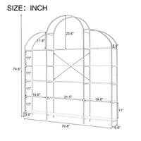 74.8 Inch 5 Tier Office Bookcase Bookshelf Display Shelf Round Top X Bar Gold Frame Modern Home Decor