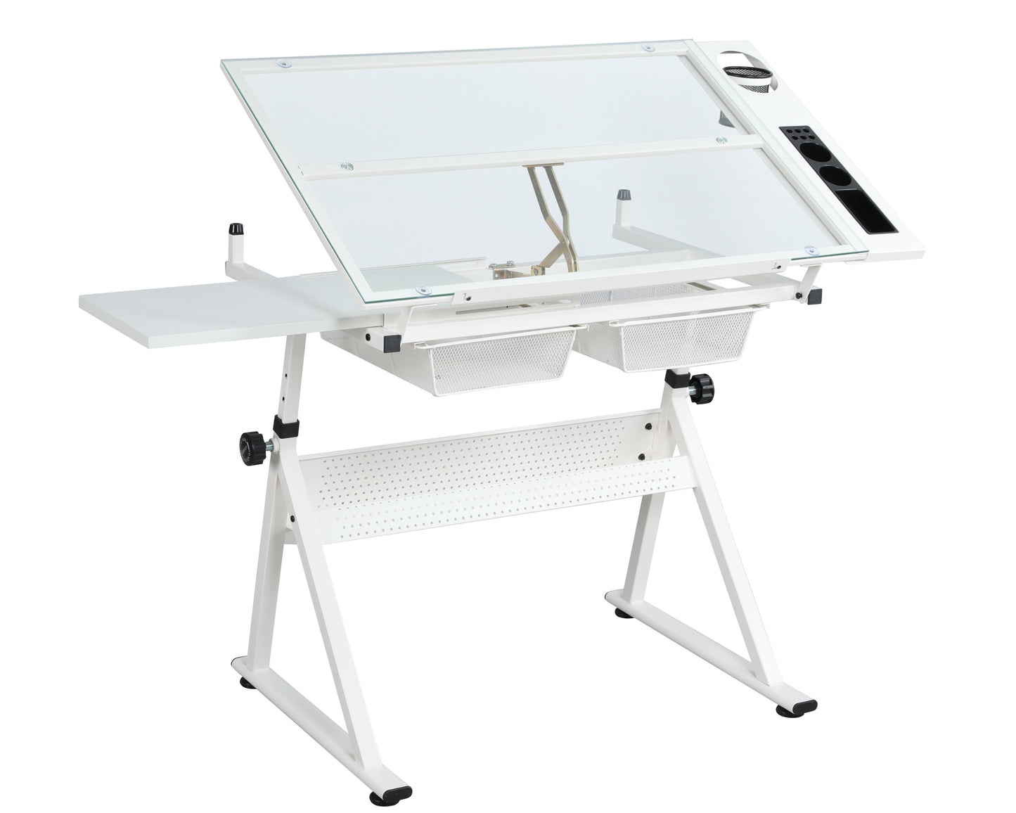 Adjustable Tempered Glass Drafting Table with Chair for Art and Design Work