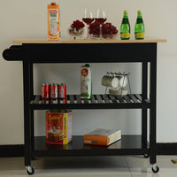 Mobile Kitchen Island Cart with Lockable Wheels Rubber Wood Top Black Design Perfect for Entertaining