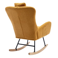 35.5 inch Rocking Chair with Pocket, Soft Teddy Fabric Rocking Chair for Nursery, Comfy Wingback Glider Rocker with Safe Solid Wood Base for Living Room Bedroom Balcony (TURMERIC)