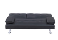 Black Leather Multifunctional Double Folding Sofa Bed with Coffee Table Ideal for Office and Living Room Space Saving Design