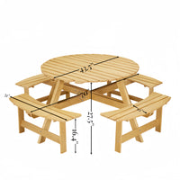 8 Person Round Picnic Table with Built-in Benches and Umbrella Hole for Garden Backyard Patio