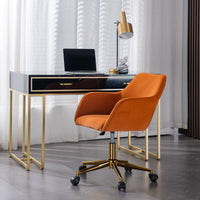 Modern Velvet Adjustable Height 360 Revolving Home Office Chair Gold Metal Legs Universal Wheels Indoor Orange