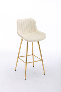 30 Inch Set of 2 Velvet Bar Stools with Chrome Footrest Golden Legs Simple High Counter Stool Cream