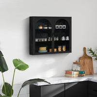 Modern Two-Door Wall Cabinet with Three-Tier Storage for Entryway Living Room Bathroom Dining Room Black Woven Pattern